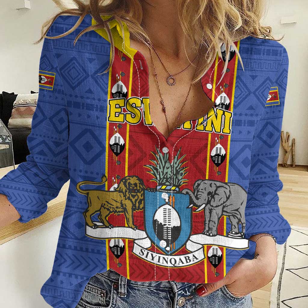 Eswatini African Pattern Women Casual Shirt Swaziland Shield Siyinqaba - Shopicos