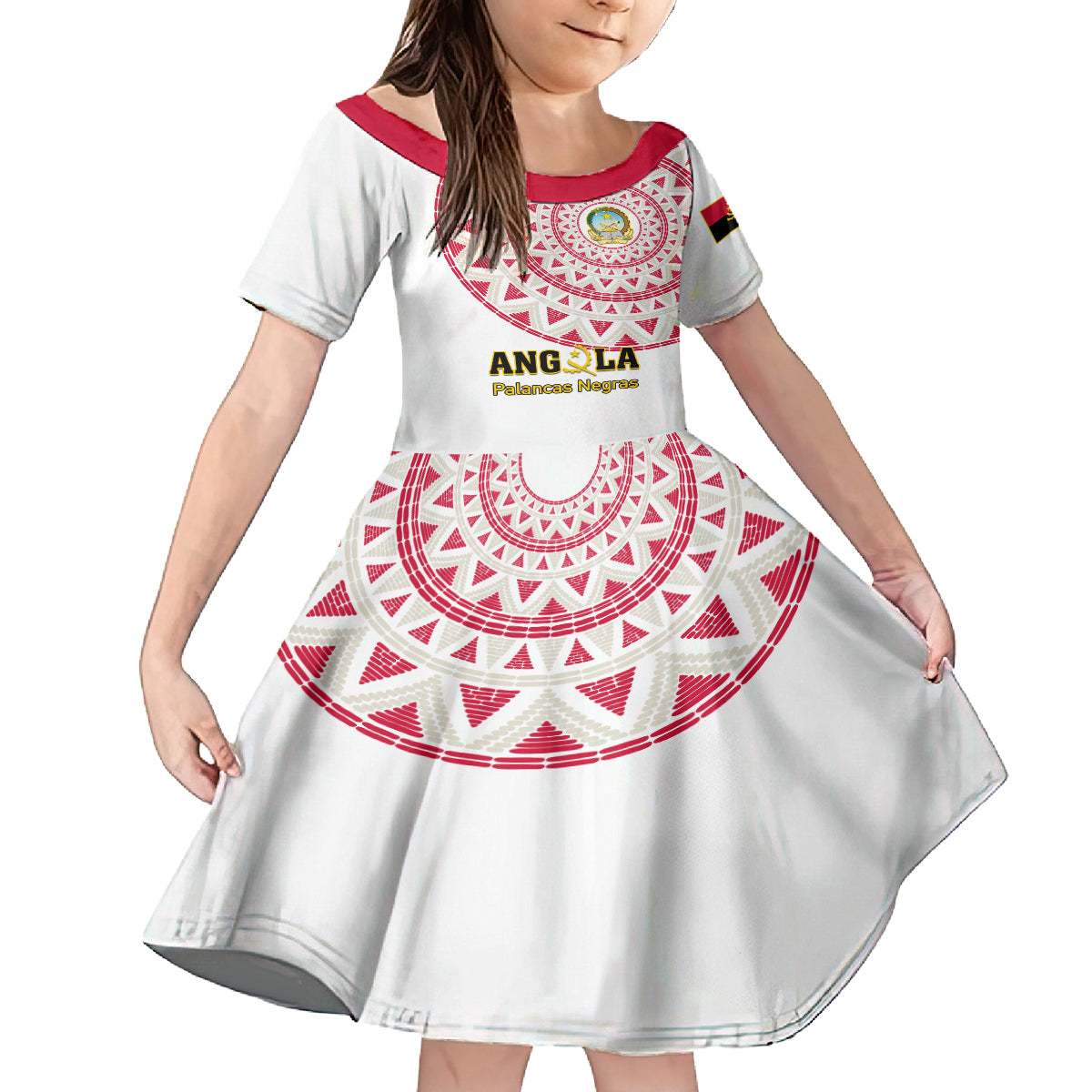 Angola Football Kid Short Sleeve Dress Go Palancas Negras White Version - Shopicos