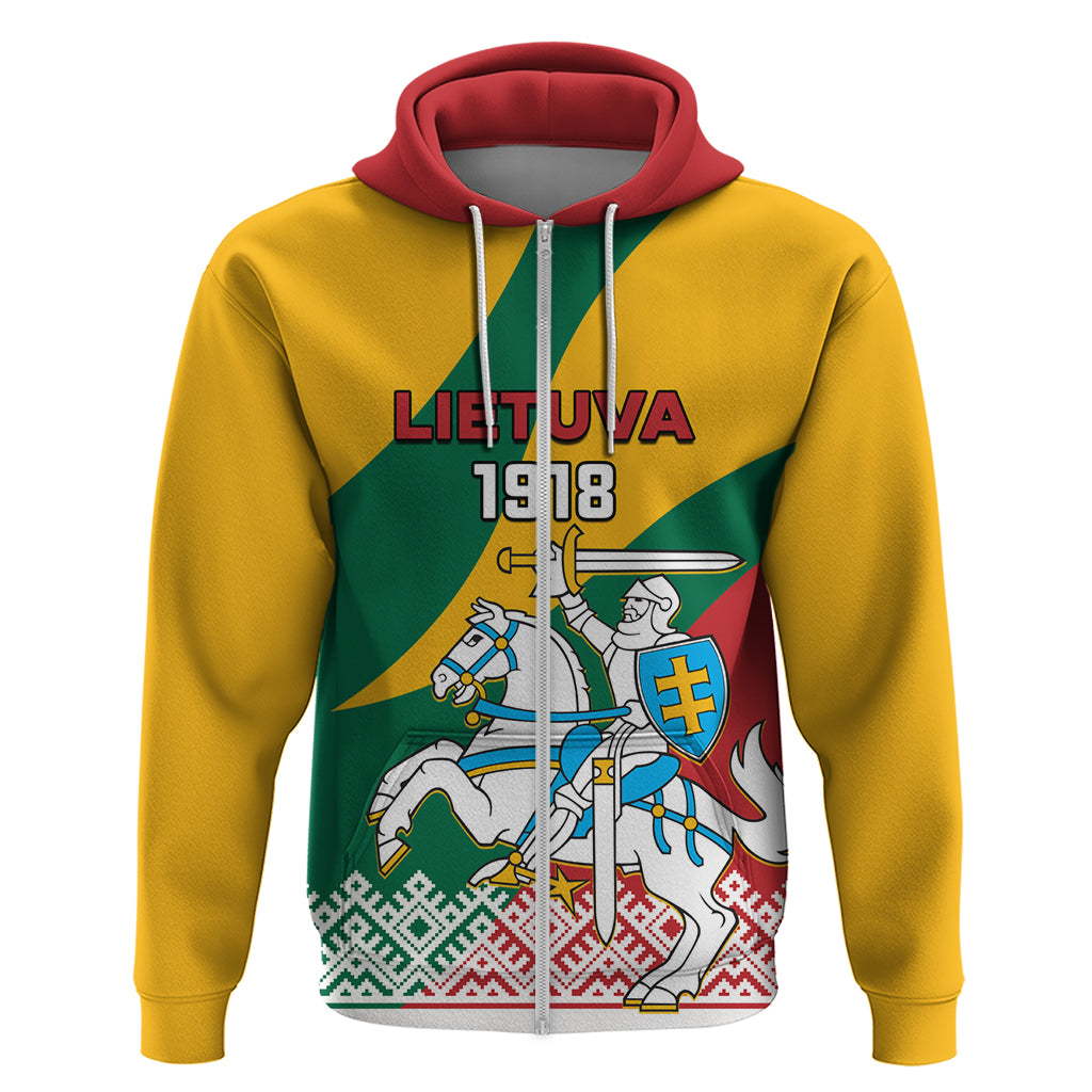 Lithuania Independence Day Personalized Zip Hoodie Lietuva Vytis 106th Anniversary - Shopicos