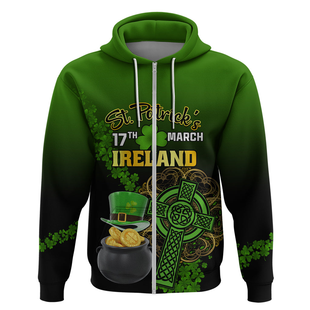 Leprechaun Hat Gold Coins St Patricks Day Personalized Zip Hoodie With Irish Celtic Shamrock - Shopicos