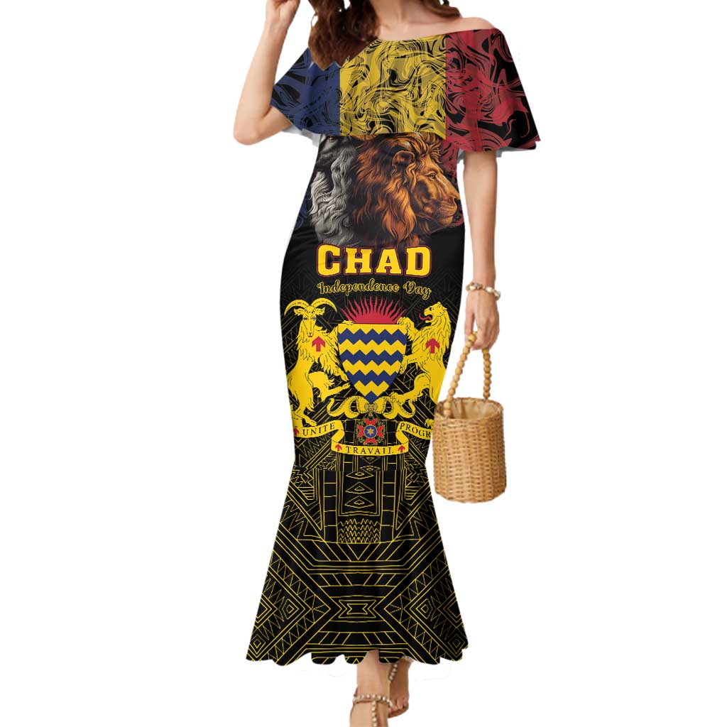 Chad Independence Day 1960 Mermaid Dress Tchad Goat and Lion African Pattern - Shopicos