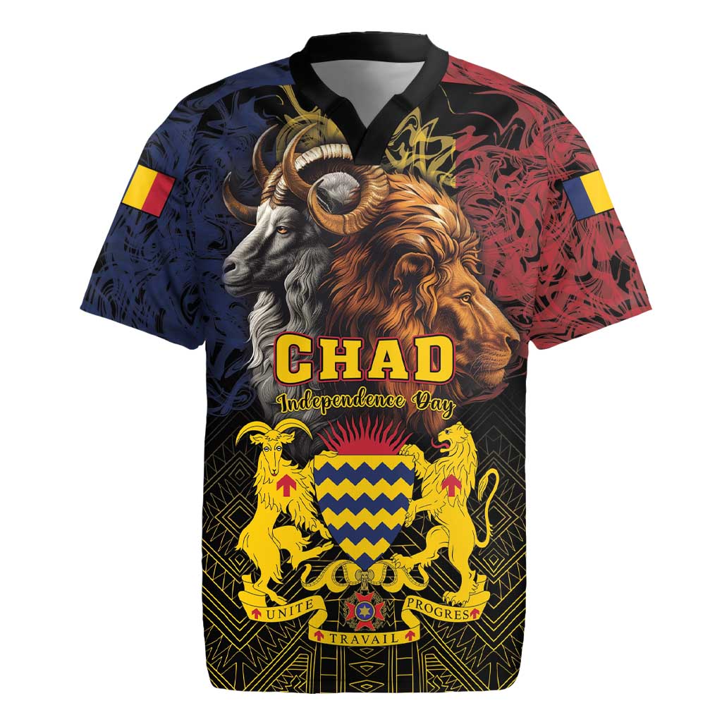 Chad Independence Day 1960 Rugby Jersey Tchad Goat and Lion African Pattern - Shopicos