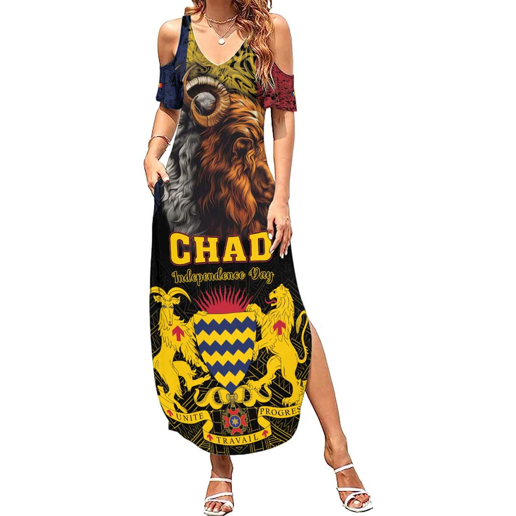 Chad Independence Day 1960 Summer Maxi Dress Tchad Goat and Lion African Pattern - Shopicos