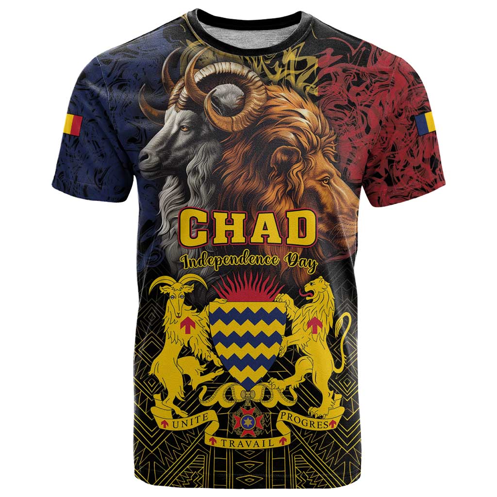 Chad Independence Day 1960 T Shirt Tchad Goat and Lion African Pattern - Shopicos