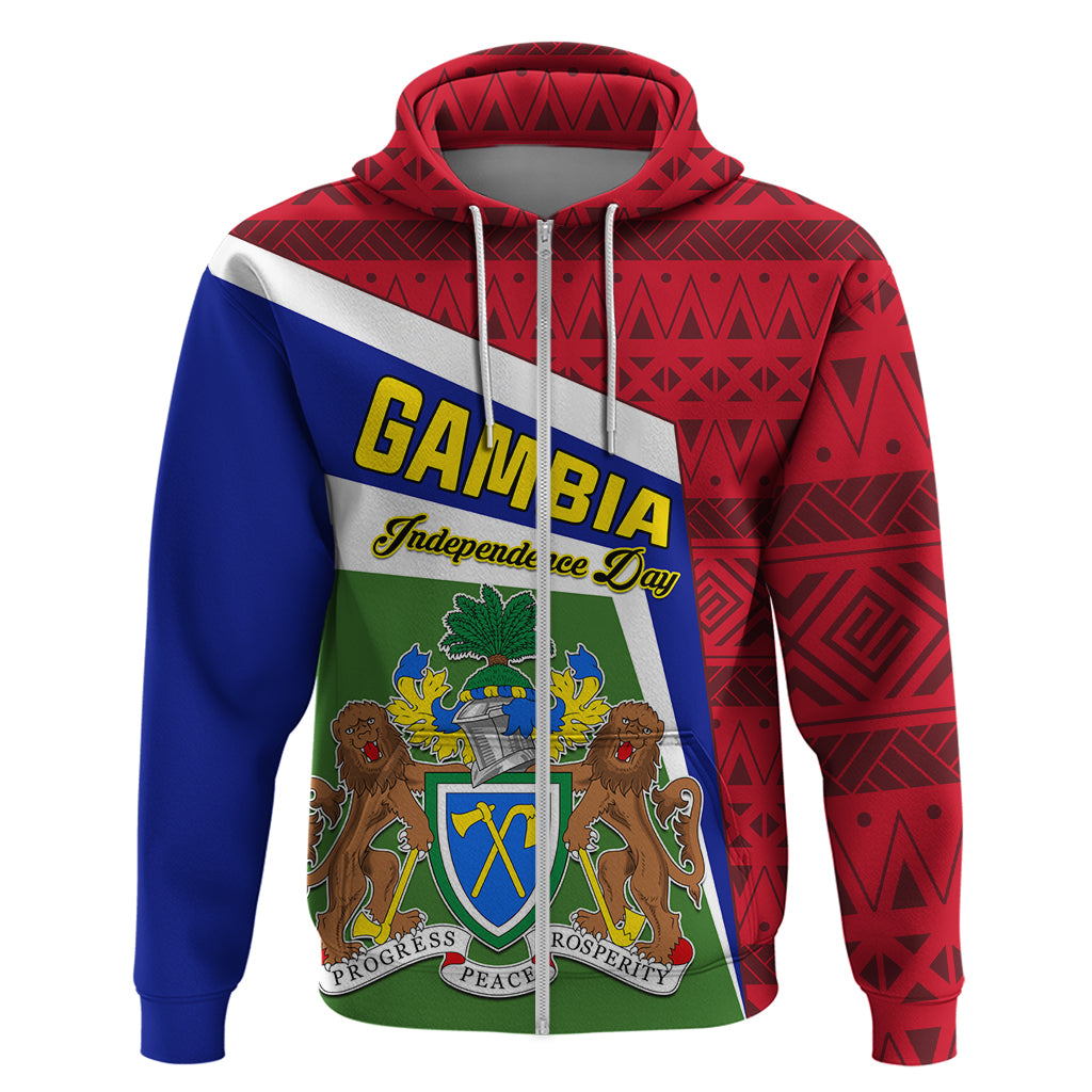 Gambia Independence Day Zip Hoodie Coat Of Arms African Pattern - Shopicos