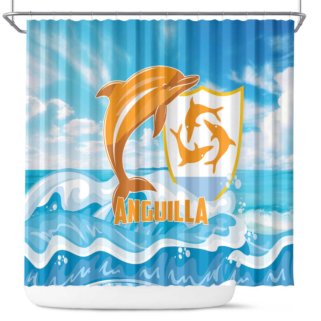 Anguilla Shower Curtain Three Orange Gold Natural Dolphins - Shopicos