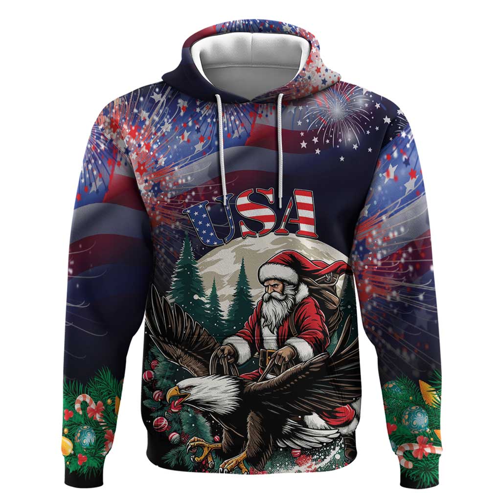 Personalized USA Christmas Hoodie Santa Claus With Eagle - Shopicos