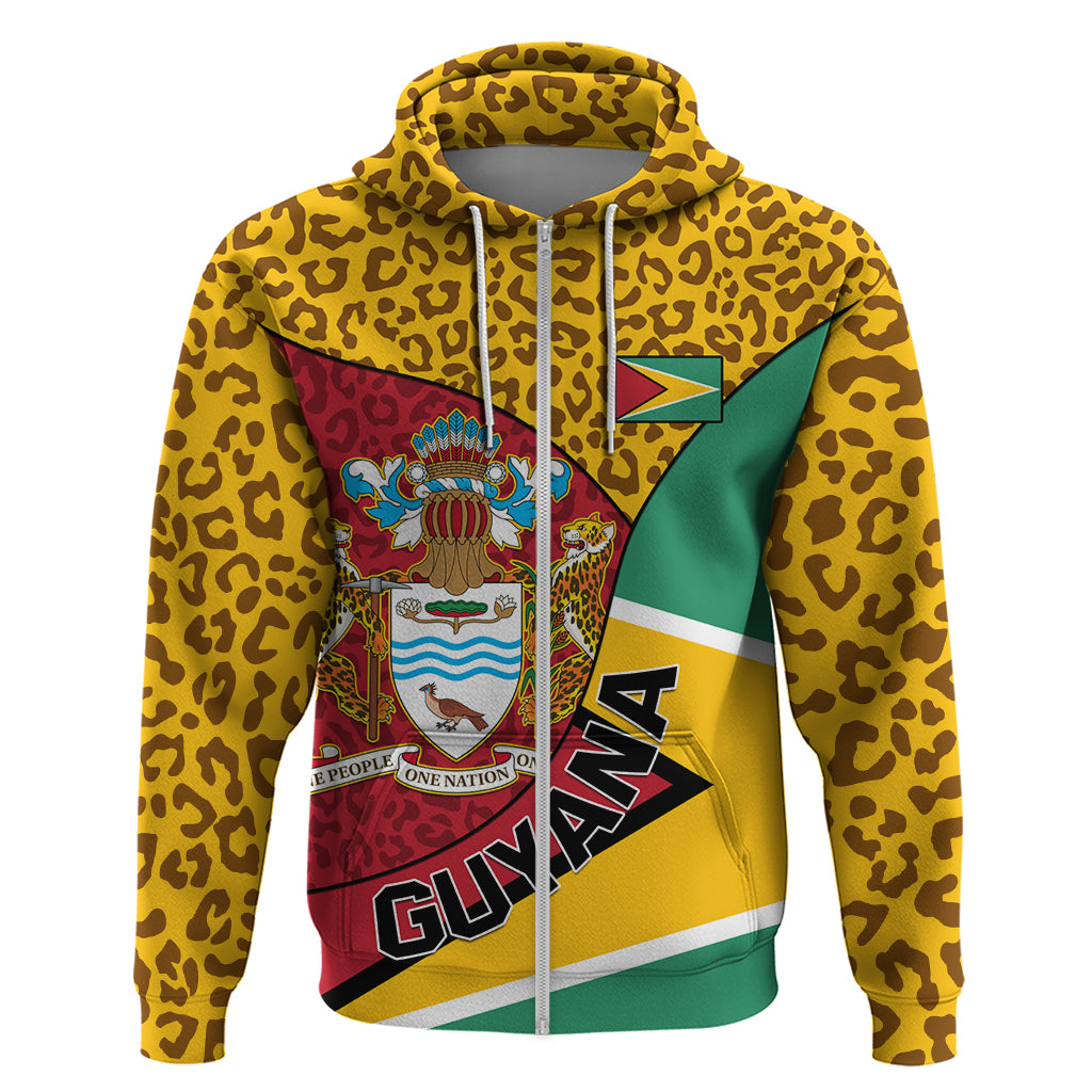 Guyana Republic Day Zip Hoodie Coat Of Arms Leopard Pattern - Shopicos