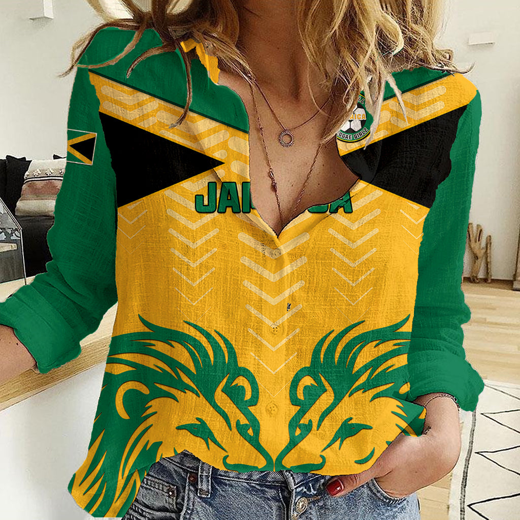 Personalised Jamaica Football Women Casual Shirt Reggae Girlz Lion Sporty Style - Shopicos