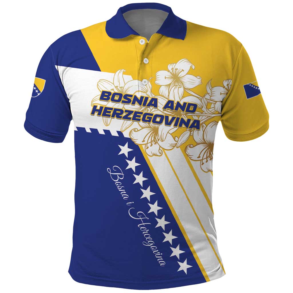 Personalized Bosnia and Herzegovina Polo Shirt Stars With Golden Lily - Shopicos