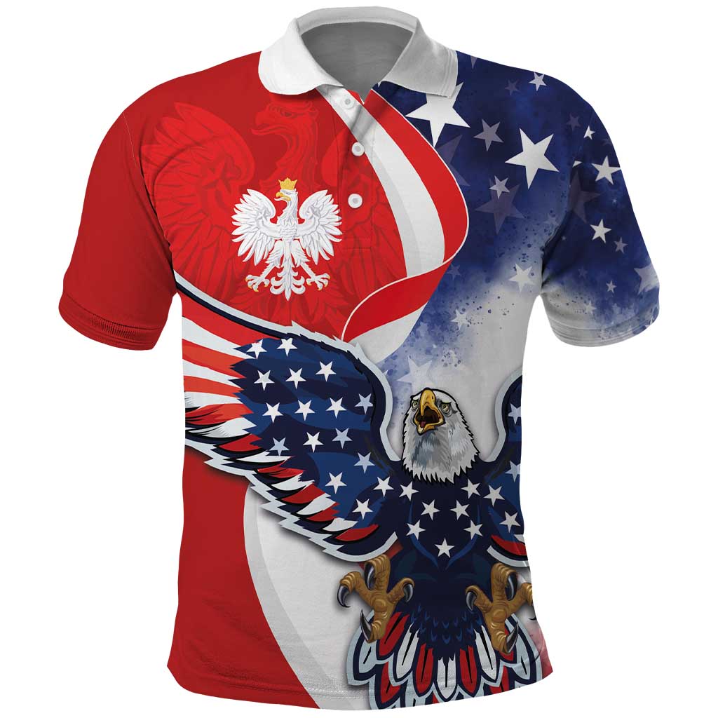 Polish American Heritage Month Polo Shirt USA Eagle and Poland Eagle with National Flag - Shopicos