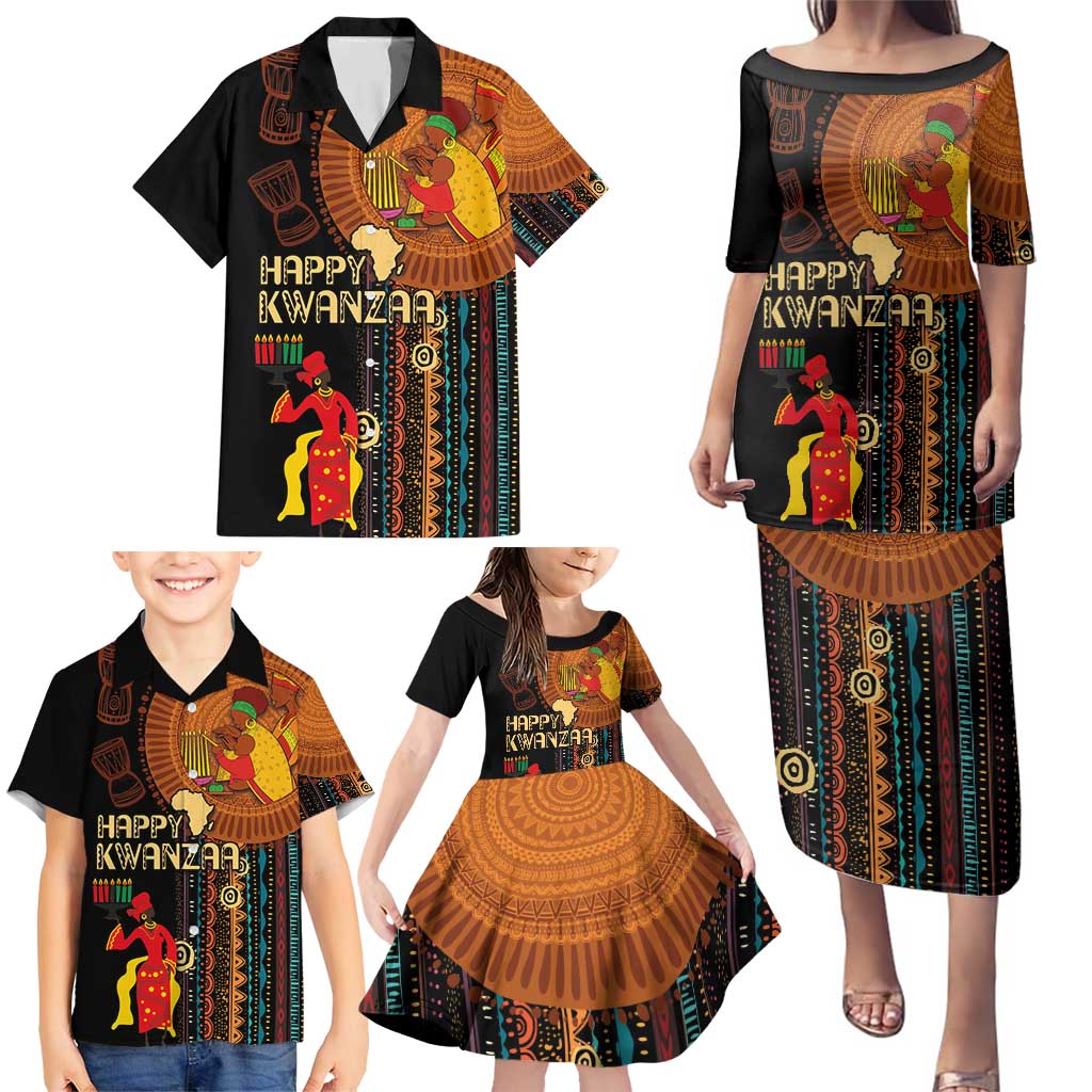 Happy Kwanzaa African Tribal Pattern Family Matching Puletasi and Hawaiian Shirt - Shopicos
