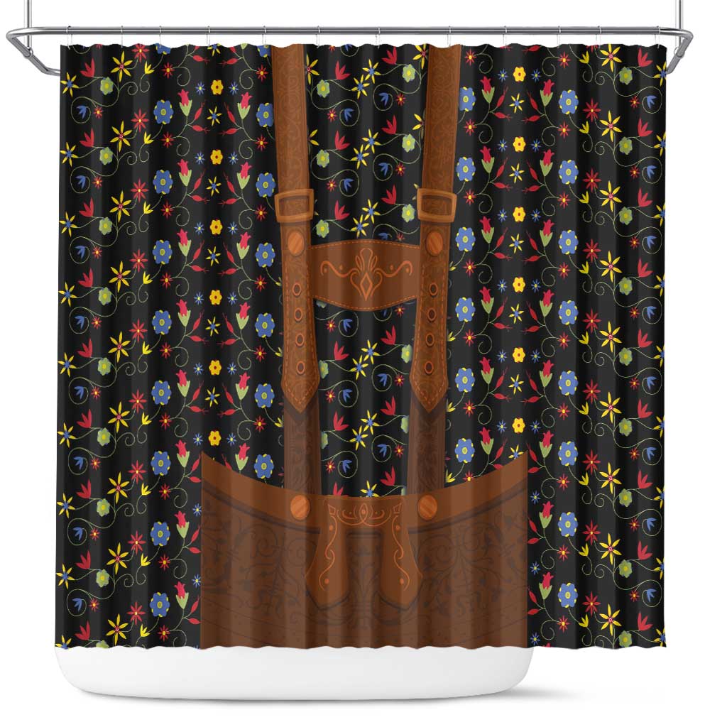 Traditional German Costume - Lederhosen Shower Curtain Folk Floral Pattern Style - Shopicos