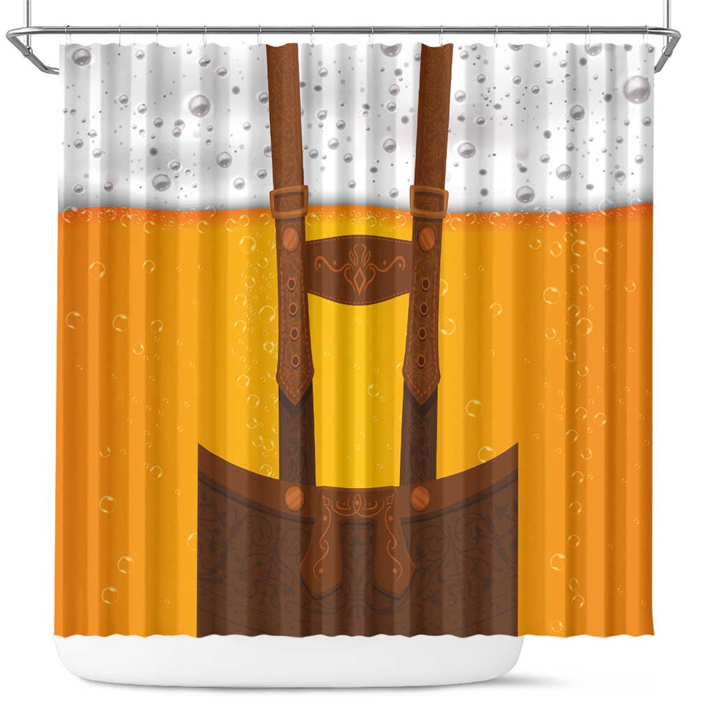 Traditional German Costume - Lederhosen Shower Curtain Oktoberfest Beer Head Funny Style - Shopicos