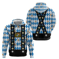Bavaria Traditional Lederhosen Costume Hoodie Bavaria Emblem - Blue Plaid Pattern with Edelweiss Flowers - Shopicos