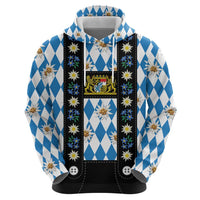 Bavaria Traditional Lederhosen Costume Hoodie Bavaria Emblem - Blue Plaid Pattern with Edelweiss Flowers - Shopicos