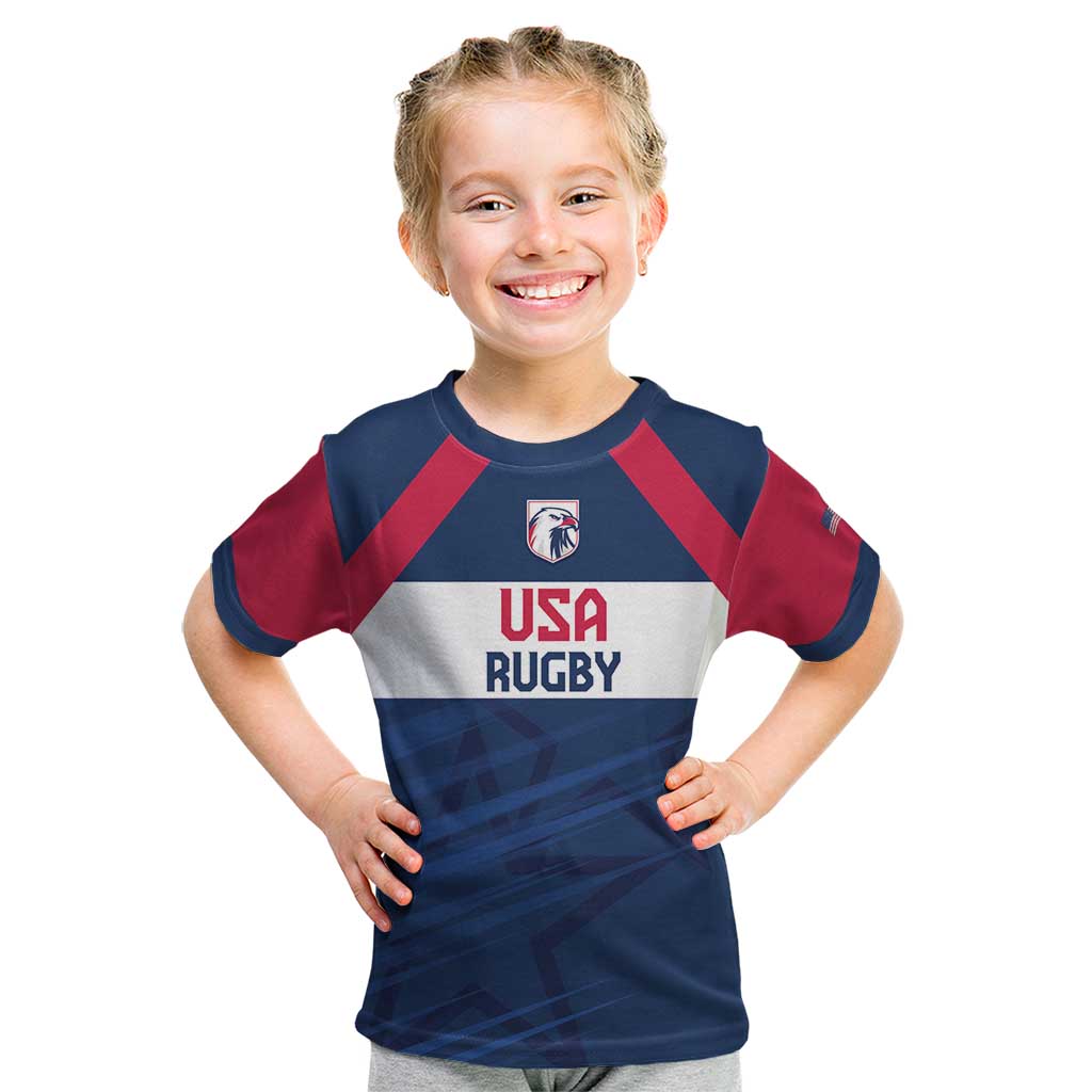 Custom USA Rugby 2024 Kid T Shirt Eagles Reigns Supreme Blue Version LT05 - Shopicos