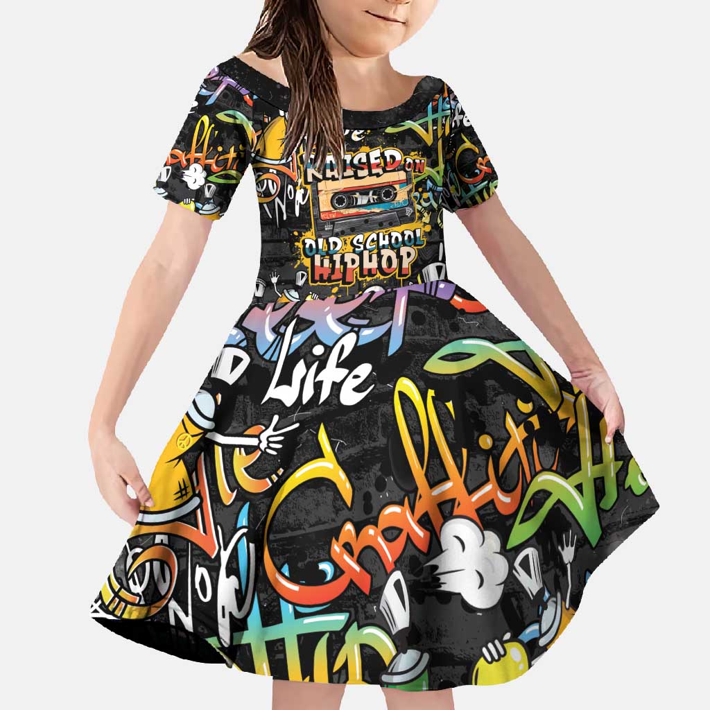 Raised On Hip Hop Family Matching Mermaid Dress and Hawaiian Shirt Graffiti Art Style - Shopicos