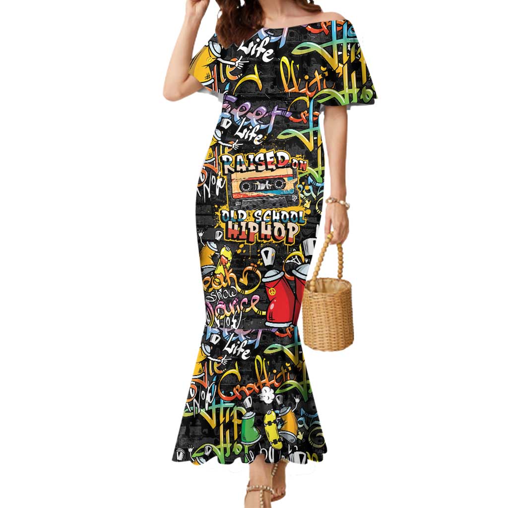 Raised On Hip Hop Mermaid Dress Graffiti Art Style - Shopicos