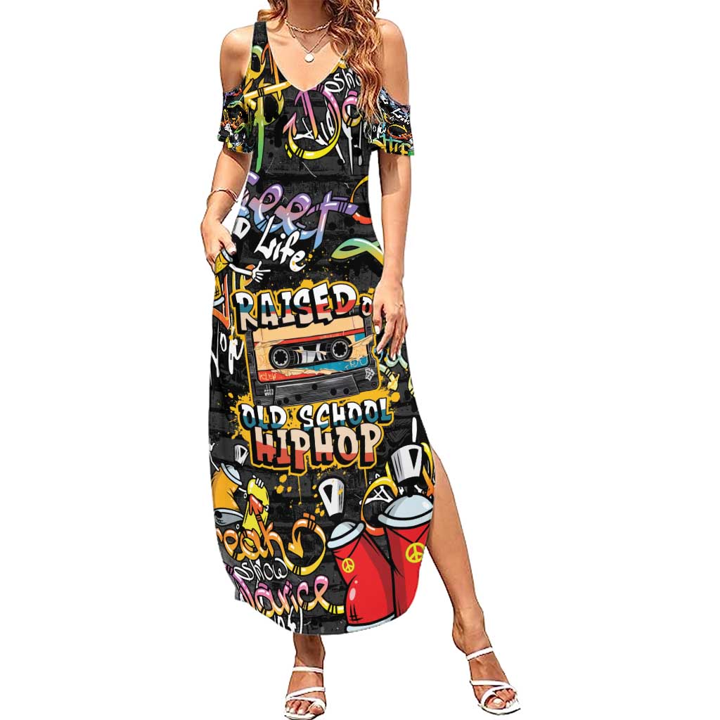 Raised On Hip Hop Summer Maxi Dress Graffiti Art Style - Shopicos