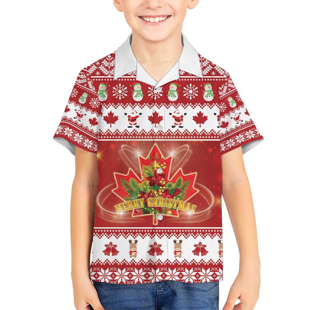 Merry Christmas Canada Kid Hawaiian Shirt Festive Maple Leaf Xmas - Shopicos