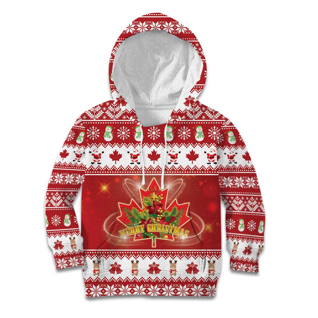 Merry Christmas Canada Kid Hoodie Festive Maple Leaf Xmas - Shopicos
