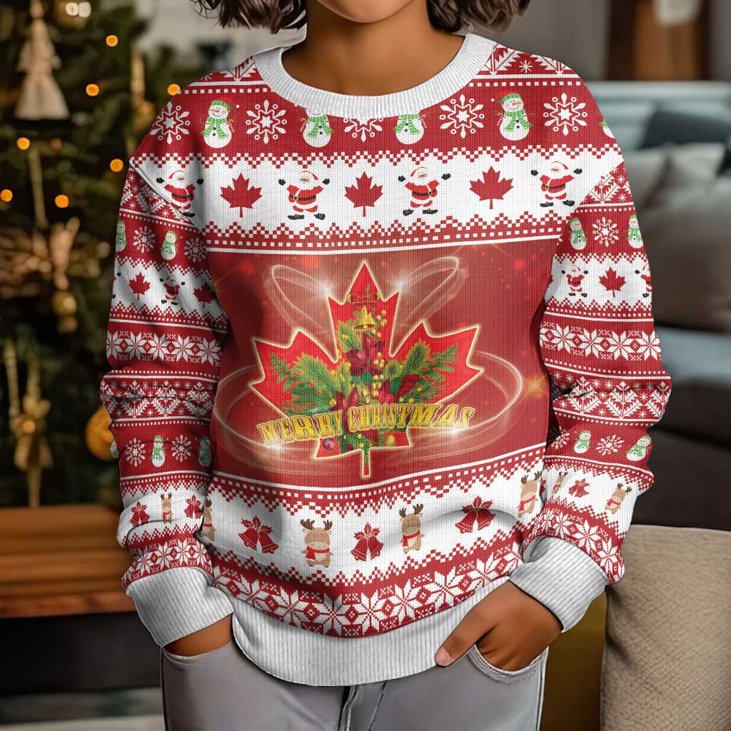 Merry Christmas Canada Kid Ugly Christmas Sweater Festive Maple Leaf Xmas - Shopicos