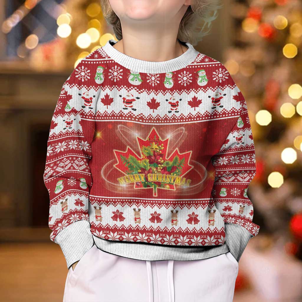 Merry Christmas Canada Kid Ugly Christmas Sweater Festive Maple Leaf Xmas - Shopicos
