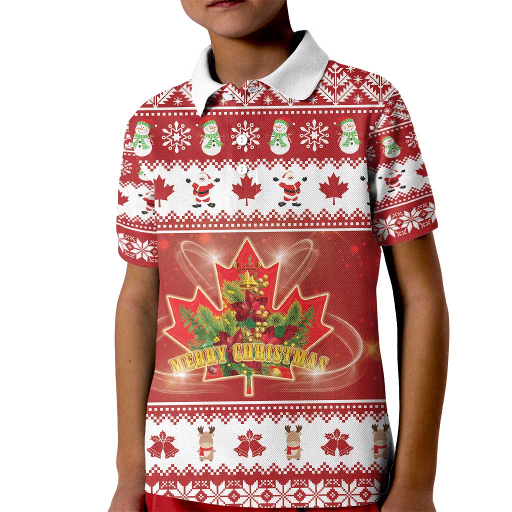 Merry Christmas Canada Kid Polo Shirt Festive Maple Leaf Xmas - Shopicos