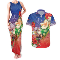 Dominican Republic Christmas Couples Matching Tank Maxi Dress and Hawaiian Shirt Santa Relaxing On The Beach - Shopicos
