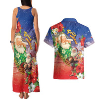 Dominican Republic Christmas Couples Matching Tank Maxi Dress and Hawaiian Shirt Santa Relaxing On The Beach - Shopicos