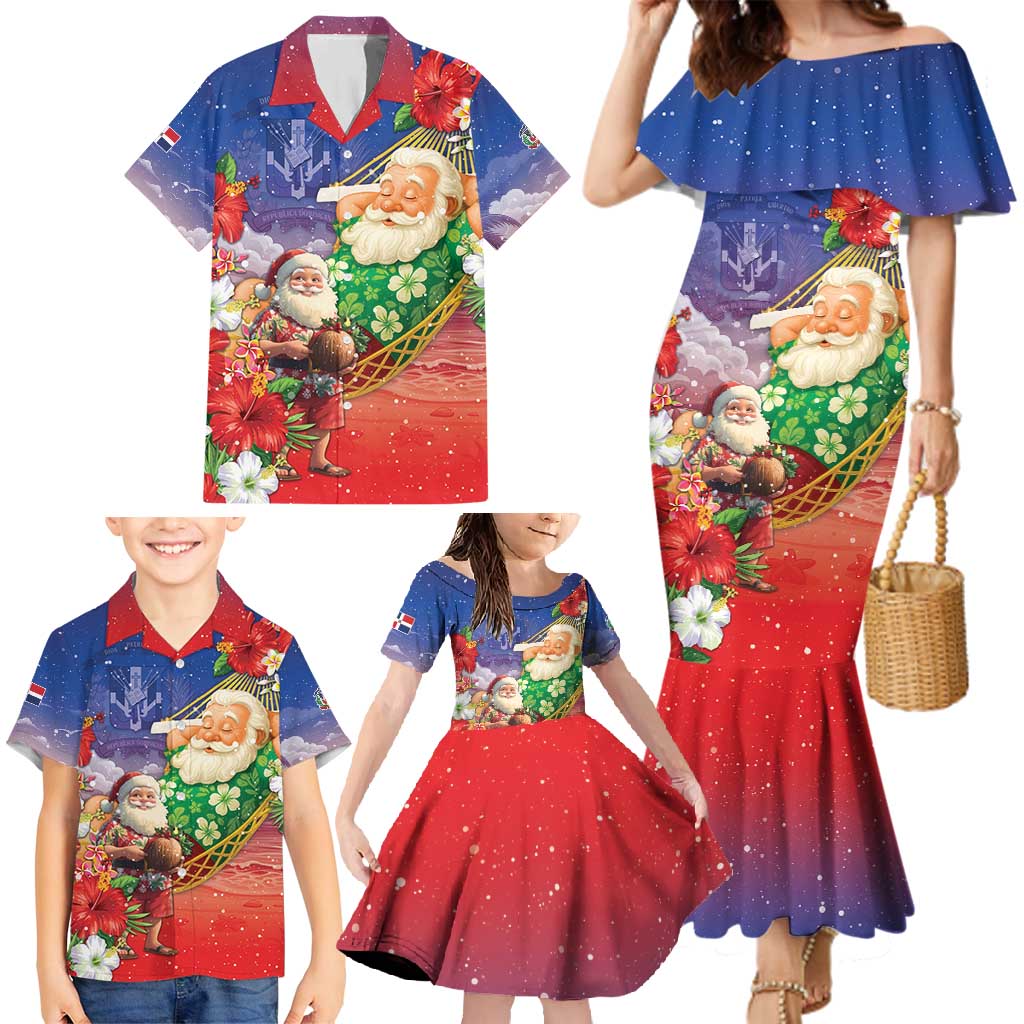 Dominican Republic Christmas Family Matching Mermaid Dress and Hawaiian Shirt Santa Relaxing On The Beach - Shopicos