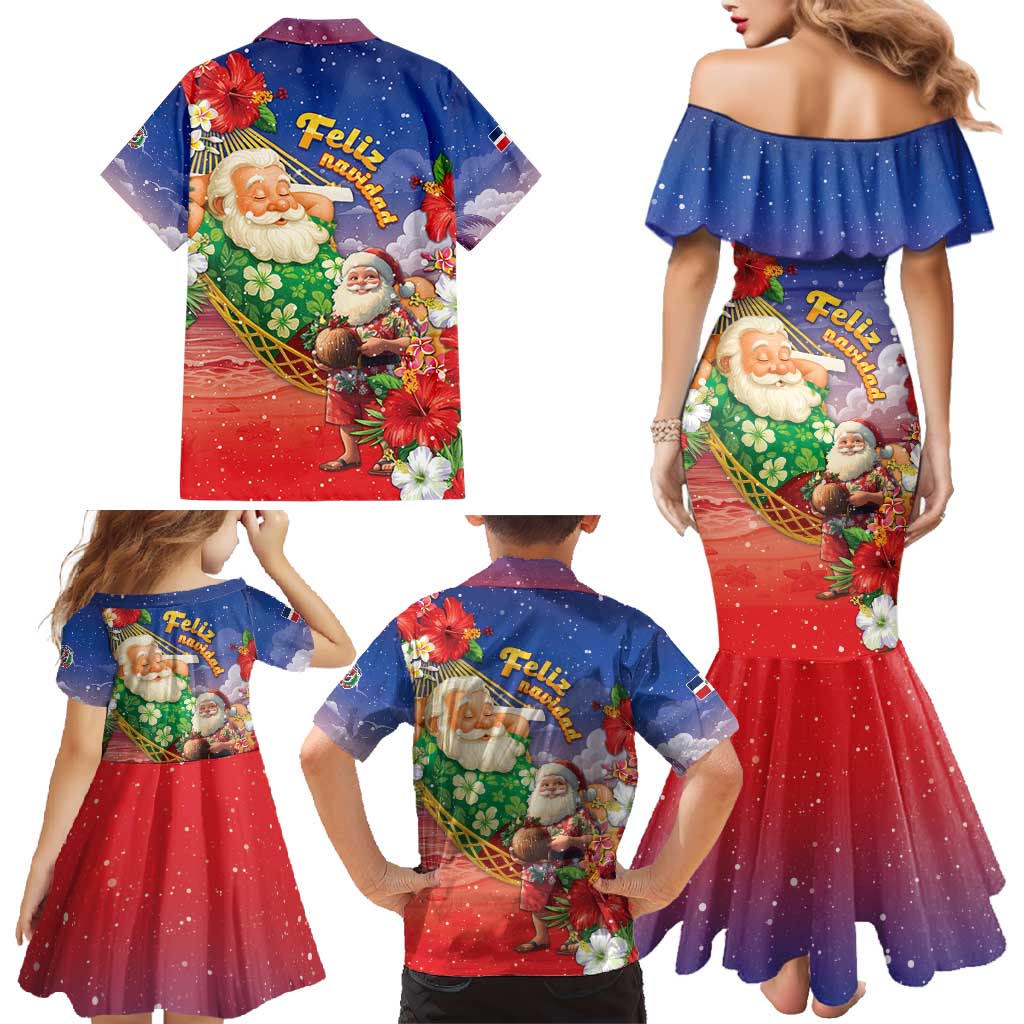 Dominican Republic Christmas Family Matching Mermaid Dress and Hawaiian Shirt Santa Relaxing On The Beach - Shopicos