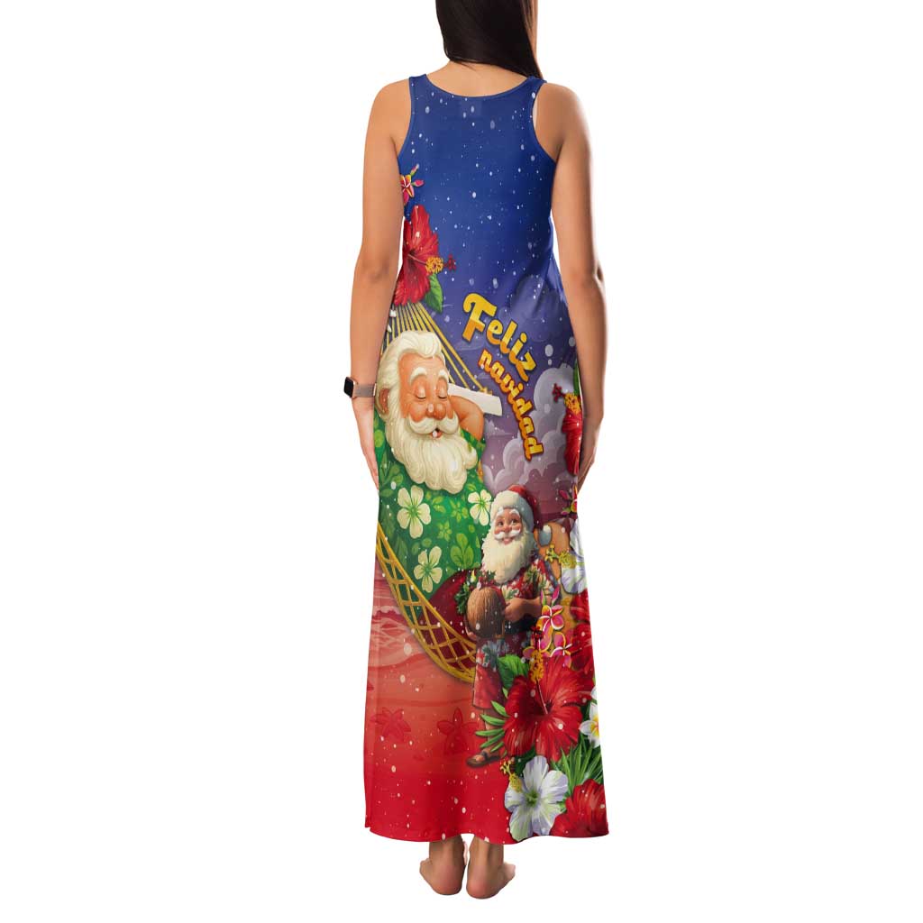 Dominican Republic Christmas Tank Maxi Dress Santa Relaxing On The Beach - Shopicos