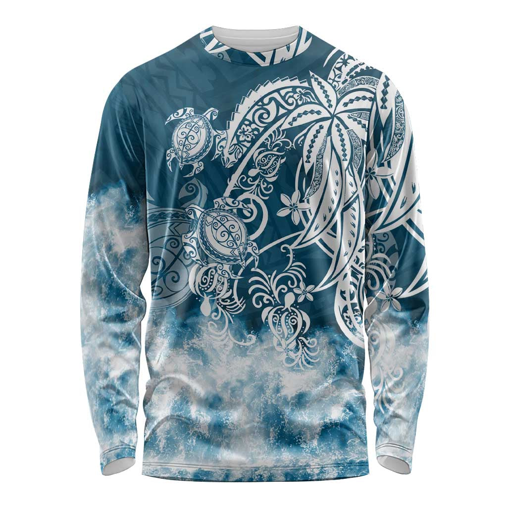 Polynesian Sea Turtle Long Sleeve Shirt Tribal Blue LT6