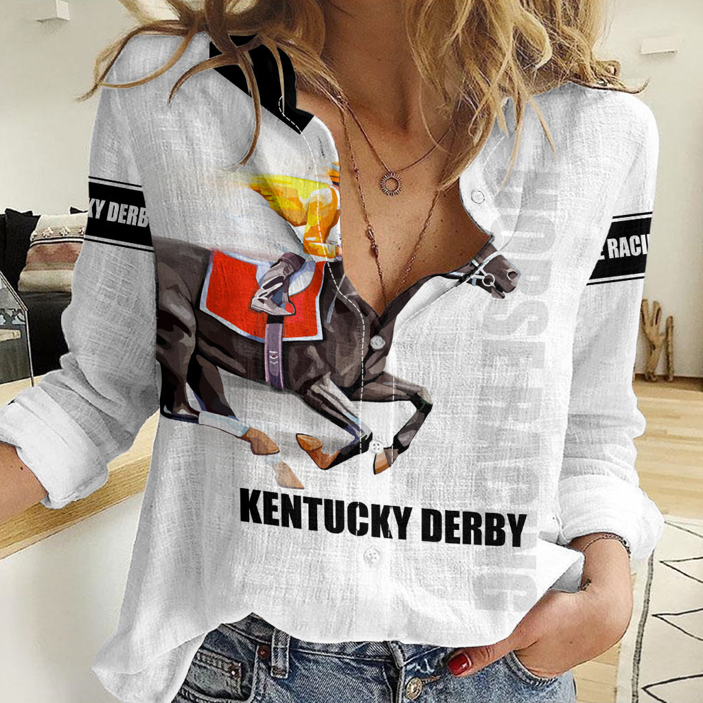Kentucky Horse Racing Women Casual Shirt Sporty Style White LT6 - Shopicos