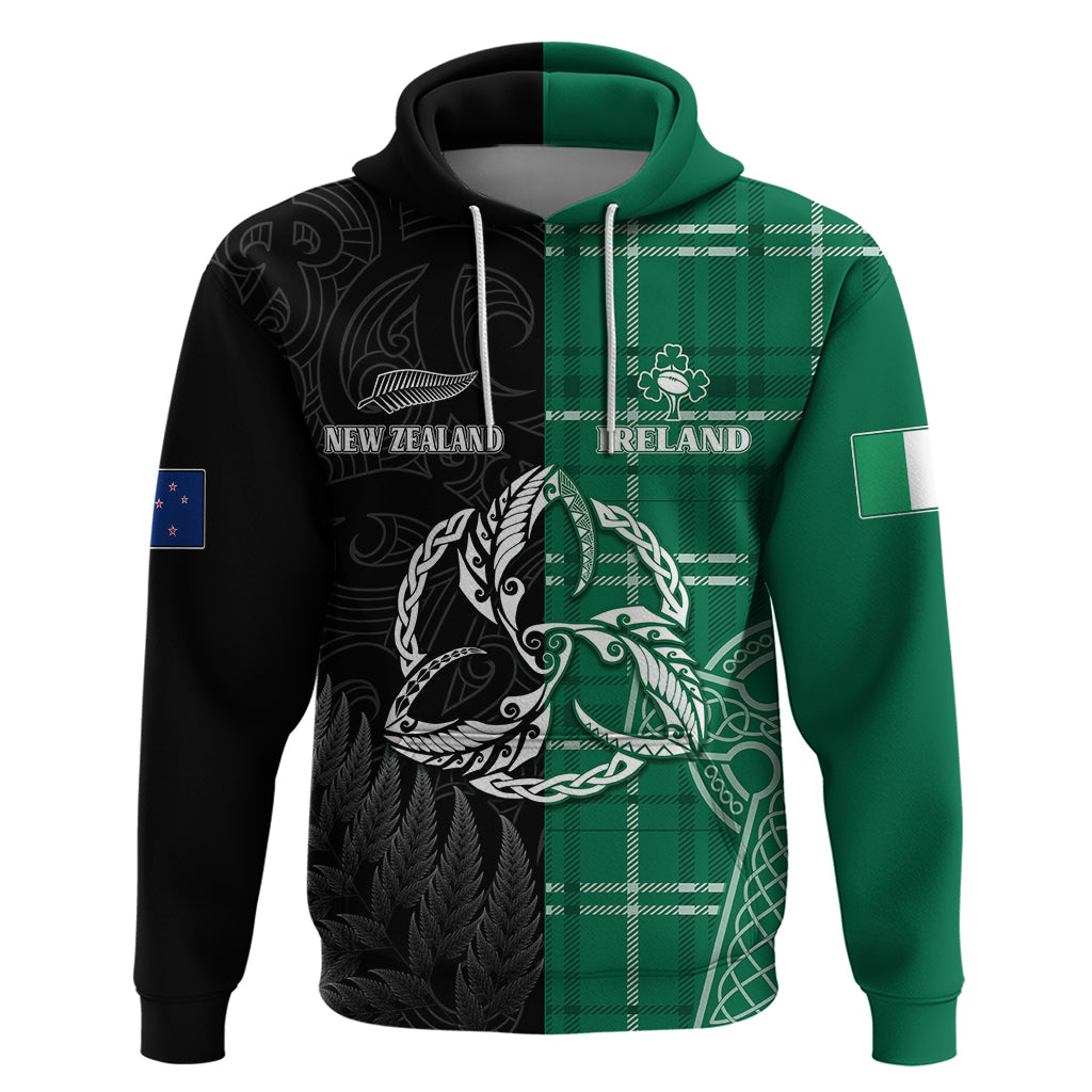 Personalised New Zealand Mix Ireland Rugby Hoodie Celtic Knot Mix Silver Ferns - Shopicos