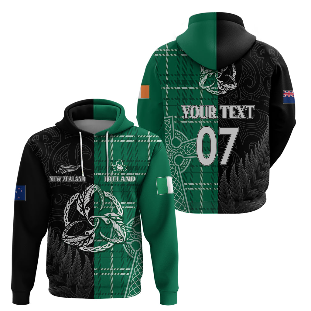 Personalised New Zealand Mix Ireland Rugby Hoodie Celtic Knot Mix Silver Ferns - Shopicos
