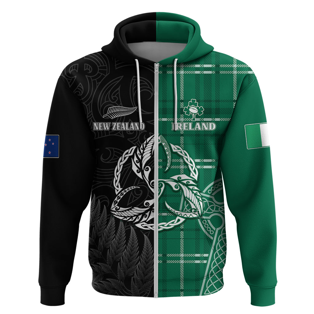 Personalised New Zealand Mix Ireland Rugby Hoodie Celtic Knot Mix Silver Ferns - Shopicos