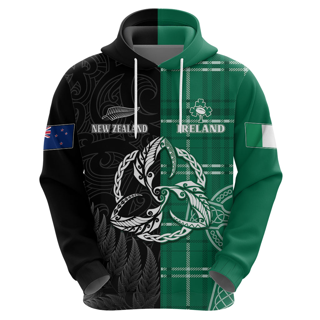 Personalised New Zealand Mix Ireland Rugby Hoodie Celtic Knot Mix Silver Ferns - Shopicos