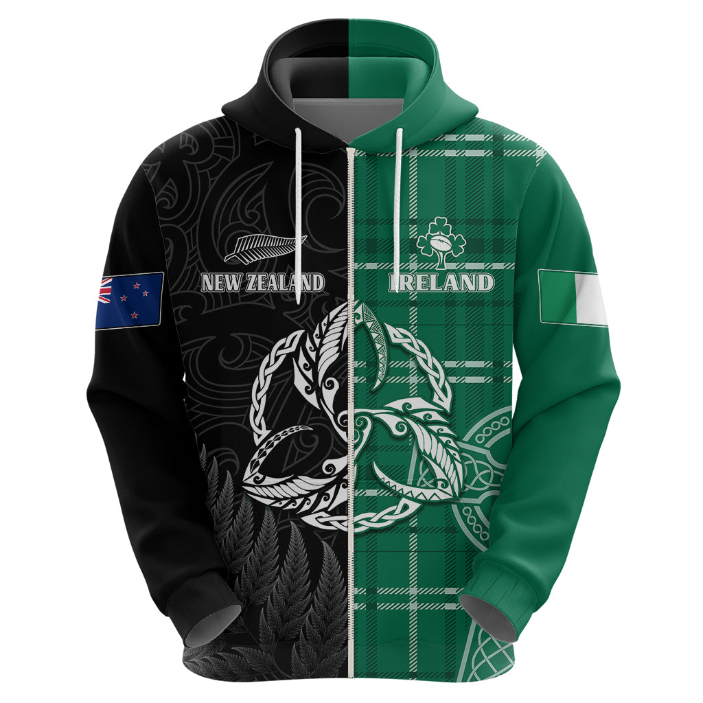 Personalised New Zealand Mix Ireland Rugby Hoodie Celtic Knot Mix Silver Ferns - Shopicos