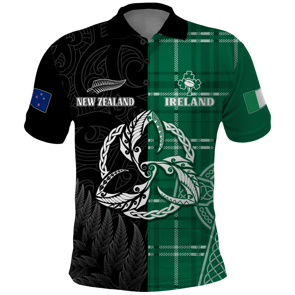 Personalised New Zealand Mix Ireland Rugby Polo Shirt Celtic Knot Mix Silver Ferns - Shopicos