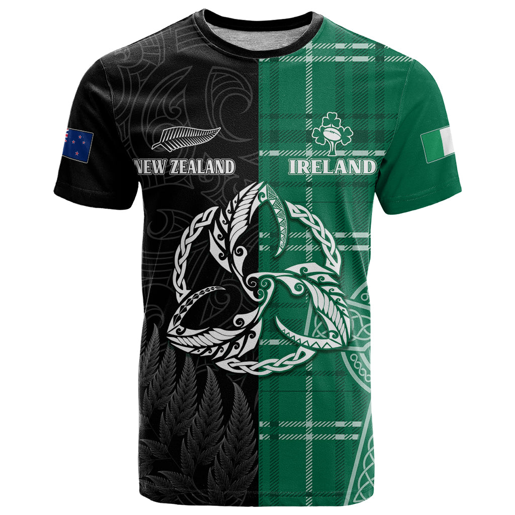Personalised New Zealand Mix Ireland Rugby T Shirt Celtic Knot Mix Silver Ferns - Shopicos
