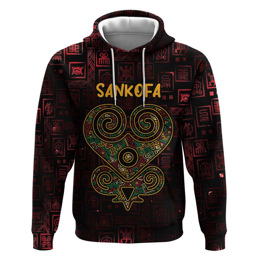 Africa Adinkra Symbol Hoodie Sankofa Heart - Cosmic Red - Shopicos
