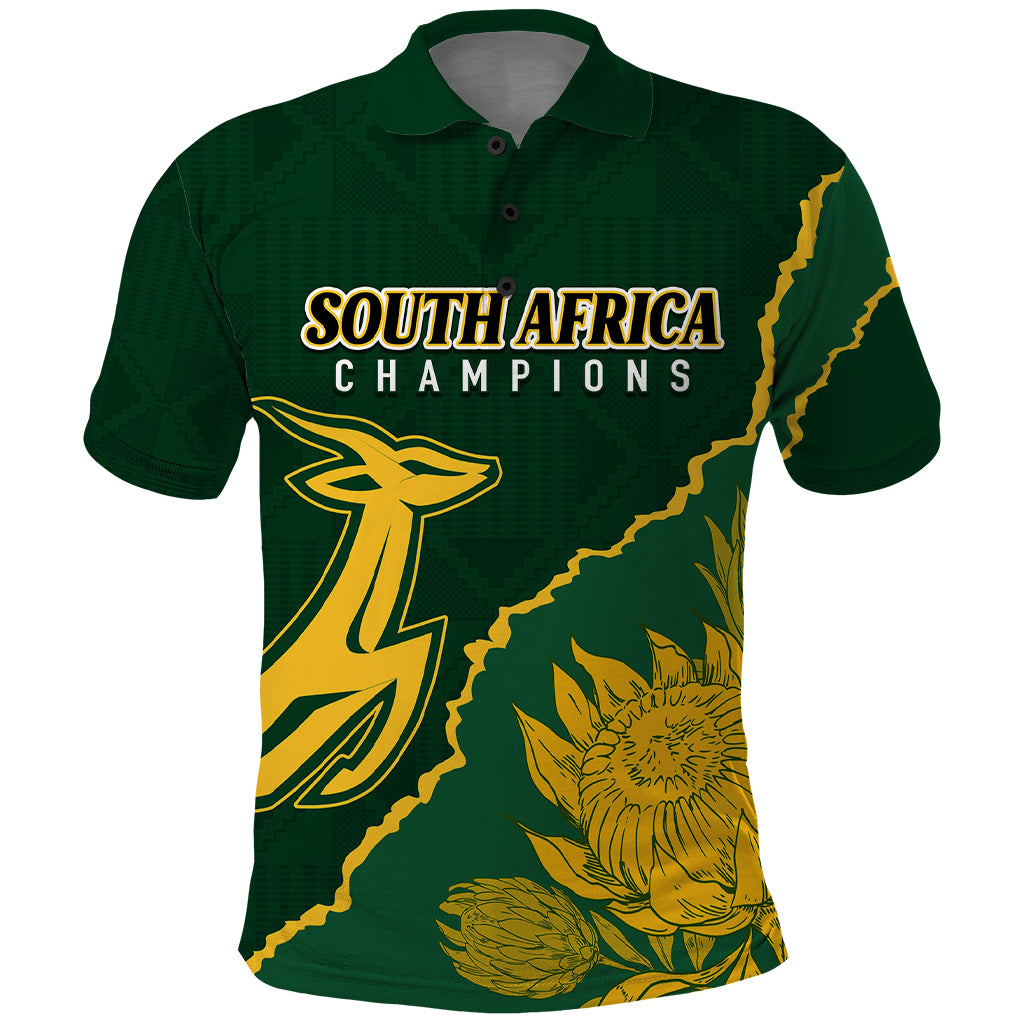 Personalised South Africa Rugby 2023 Polo Shirt Bokke Champions Kente Ethnic - Shopicos
