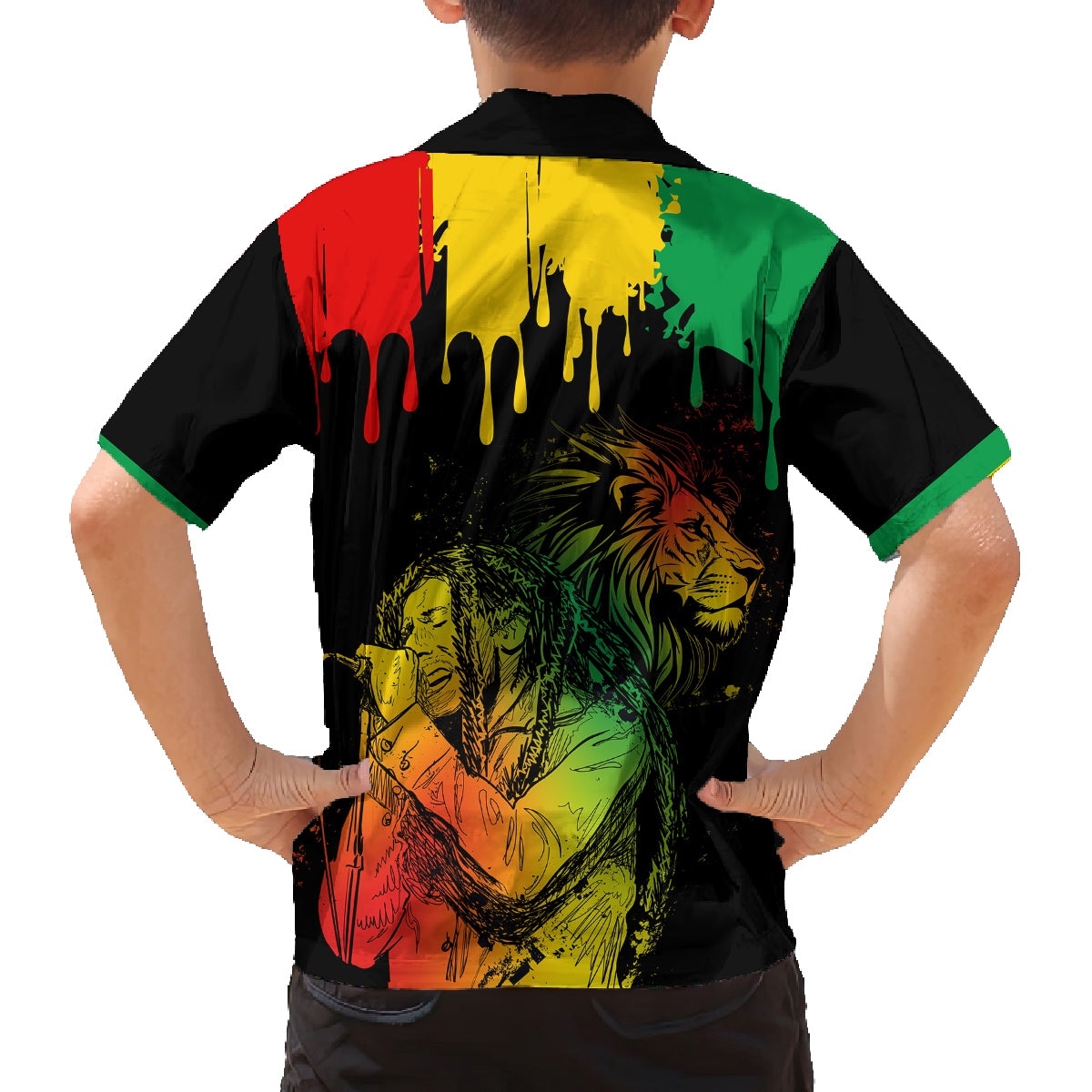 Jamaica Reggae Family Matching Short Sleeve Bodycon Dress and Hawaiian Shirt Legend Bob Sketch Style One Love - Shopicos