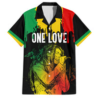 Jamaica Reggae Family Matching Short Sleeve Bodycon Dress and Hawaiian Shirt Legend Bob Sketch Style One Love - Shopicos