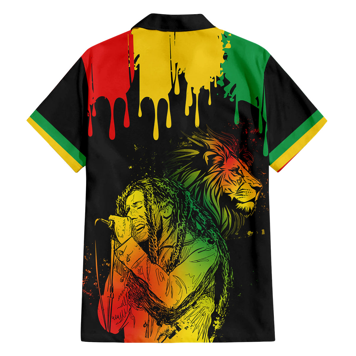 Jamaica Reggae Family Matching Short Sleeve Bodycon Dress and Hawaiian Shirt Legend Bob Sketch Style One Love - Shopicos