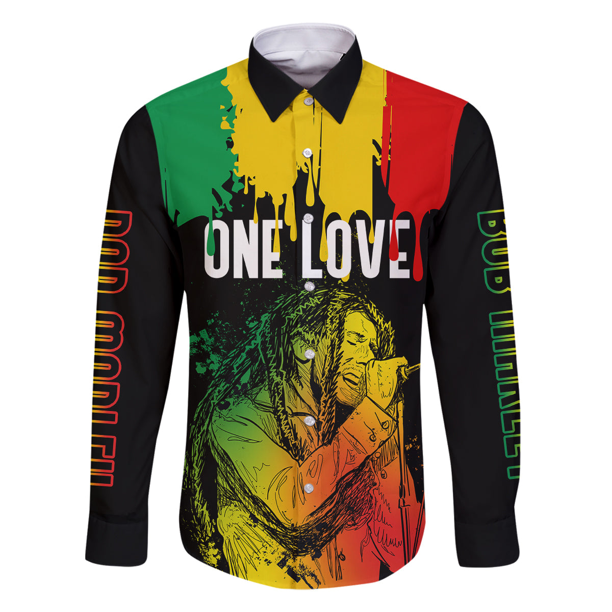 Jamaica Reggae Family Matching Short Sleeve Bodycon Dress and Hawaiian Shirt Legend Bob Sketch Style One Love - Shopicos