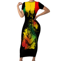 Jamaica Reggae Family Matching Short Sleeve Bodycon Dress and Hawaiian Shirt Legend Bob Sketch Style One Love - Shopicos